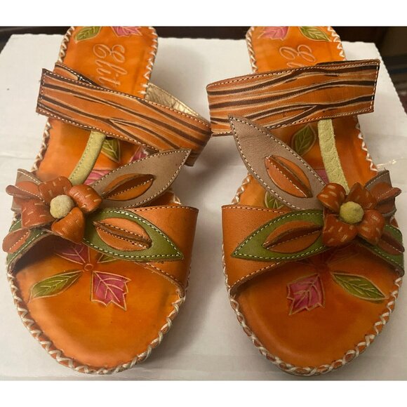 Elite Corkys Sweet Orange Leather Embellished Wedge Heel Slide Sandals 8 - Picture 2 of 12